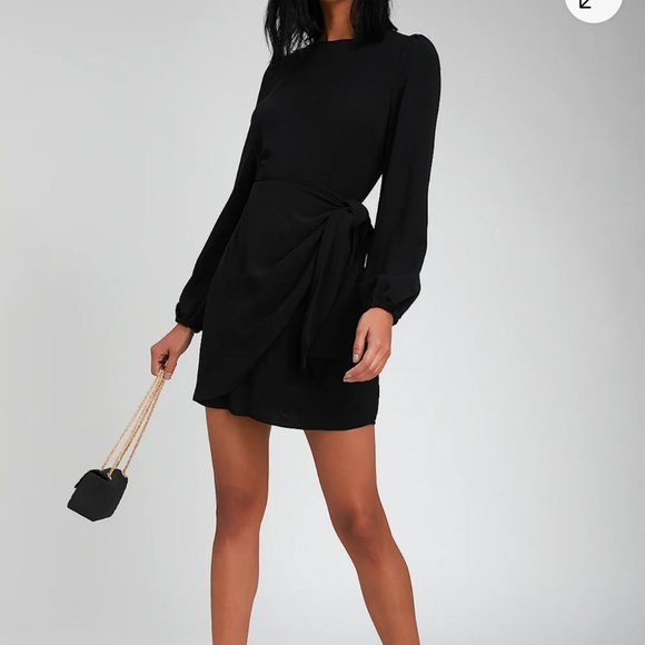 Lulus Believe It Or Knot Black Long Sleeve Tie-front Skater Dress - Size XL - Picture 2 of 4